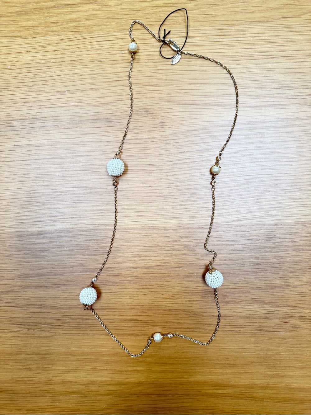 Miriam Haskell Gold-Tone Necklace with Ivory Beaded Orb Pendant Brand New